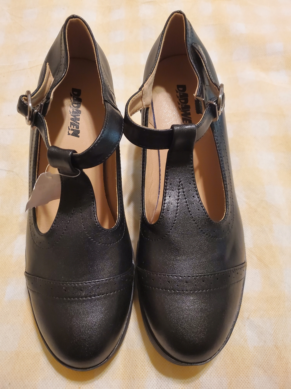 Black T-Strap Heels with Buckle - DADAWEN